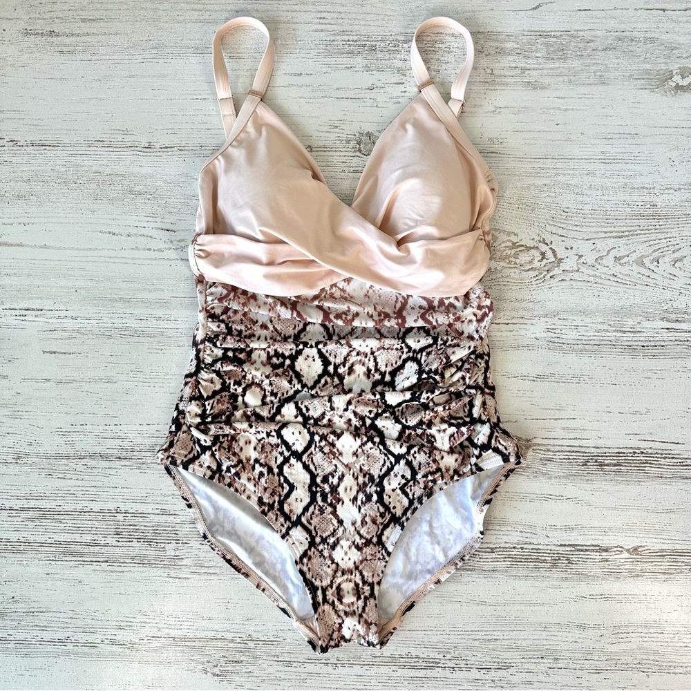 CALVIN KLEIN Snakeskin Python Ombré Wrap One Piece Swimsuit 8 - Picture 4 of 13